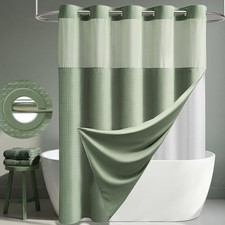 Dynamene Sage Green Hook Free Shower Curtain Snap in Fabric Liner with Magnets