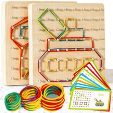 2Pack Wooden Geoboard Montessori Toys - Wood Geo Board Manipulative Geoboards...