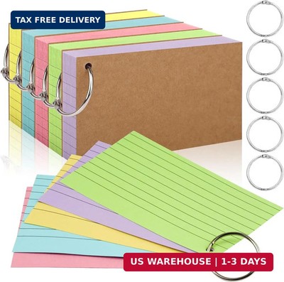 350 Pcs Index Cards With Ring, 3x5 Inches Flash Cards With Rings，Colored Heavy N