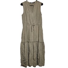 Lands End Tiered Sleeveless Midi Dress Medium Lyocell Earthy Boho Cottage Flowy