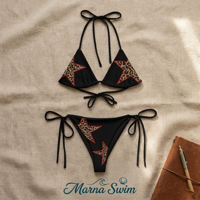 Pink Leopard Print Star Black Vintage Y2K Print String Bikini Hot Beach Summer