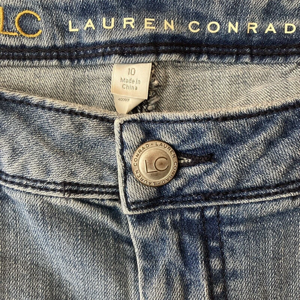Pantalones Cortos LC Lauren Conrad Para Mujer 10 Denim Lavado Medio Corte Azul  Foto 3 de 4