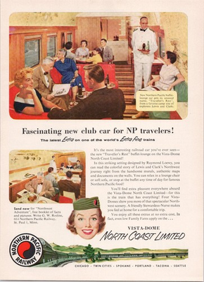 #ad Northern Pacific Railway 1955 Print Ad Vista Dome North Coast Limited $18.77