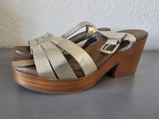 Boden Leder Sandaletten Gold Gr. 39 Holzsohle Plateau 3cm Absatz 8cm wie neu
