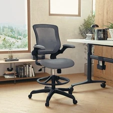 Mid-Back Mesh Ergonomic Drafting Chair With Foot Ring And Flip-Up Arms