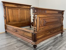 Bed Antique French Style Oak Double Bed Frame Carved Headboard LOT 4731