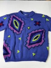Esprit Vintage 80s Chunky Cable Knit Geometric Blue Sweater Women s Size Large