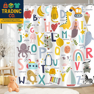 Kids ABC Shower Curtain Alphabet Educational Learning Tool Toddler Baby Cartoon