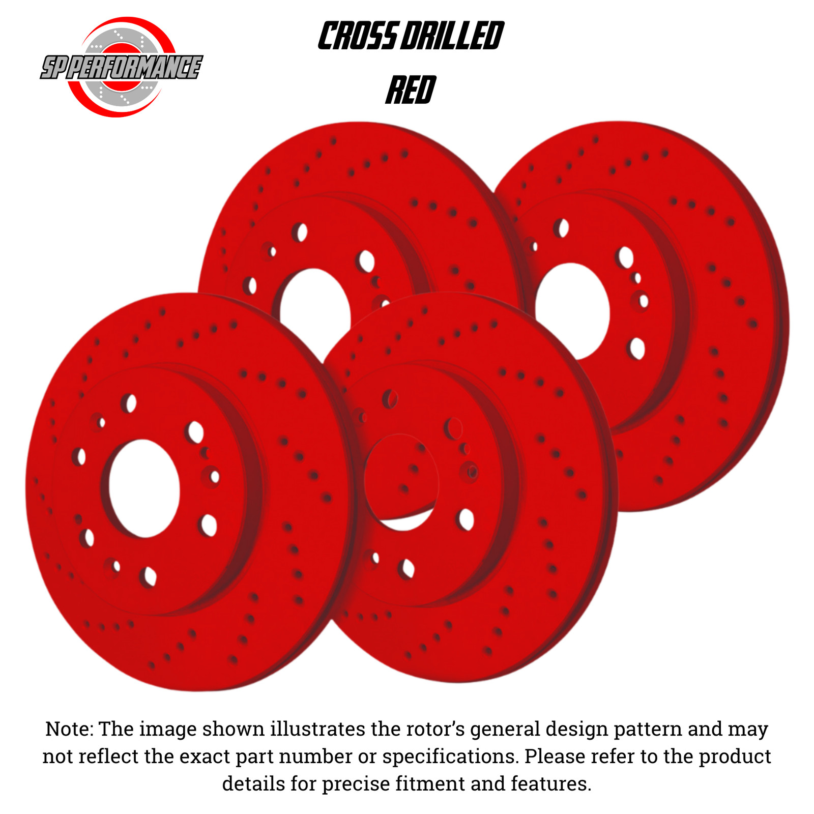 SP Performance KT-FRR-C-R-003672 Cross Drilled Red Zinc Rotors 91-96 Acura NSX