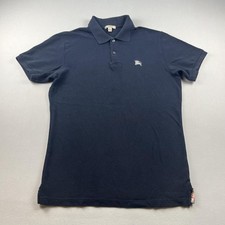 Burberry Brit Polo Shirt Mens Small Black Pique Knit Embroidered Knight Logo