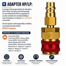 Adapter für Klimaanlage – R134a  HP-LP  Renault Ford NEU!