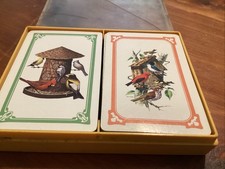 Vintage Birds At Feeder & Birdhouse Double Decks Playing Cards In Plastic Case