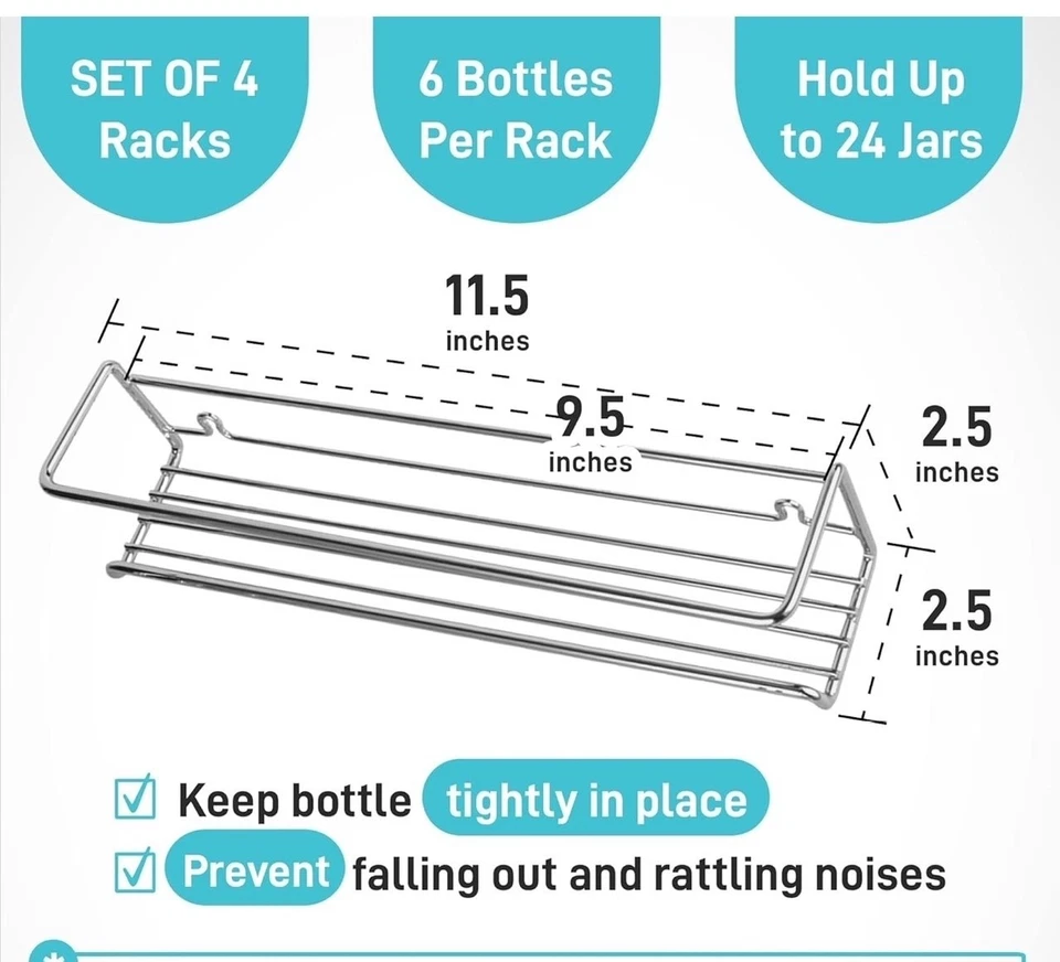 Zicoto Wall Mounted Spice Rack - Set Of 6, Individually Tiered - CHROME - Image 2 of 3