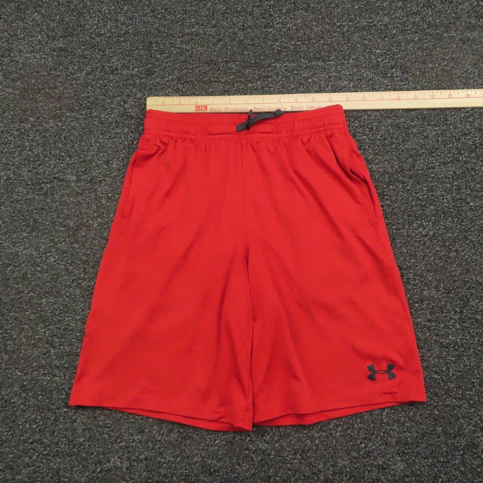 Under Armour Shorts Youth Large Red Athletic HeatGear Loose Fit Logo Pockets - Image 3 of 4