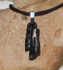 Black Tourmaline Natural Crystal Free Form Stone Pendant Necklace