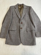 HARRIS TWEED Blazer Sport Coat Jacket Men's 40 L Gray Herringbone Scottish WOOL
