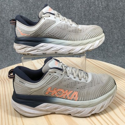 Hoka Running Bondi 7 Shoes Womens 7 Wide  Sneakers Cushioned Road F27221 Gray