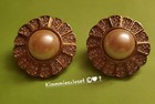 Vintage Yellow Gold Plated Sunburst Pave Crystal & Imitation Pearl Earrings  — photo 3