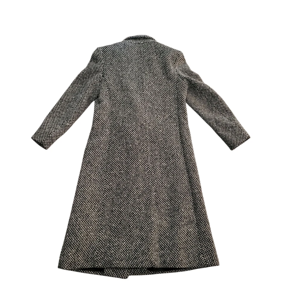 Vintage Jill Jr Wool Blend Herringbone Coat Black White Tweed Double Breasted - Image 2 of 4