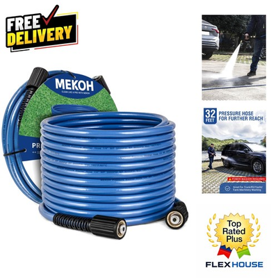 #ad 32ft Kink Resistant Pressure Washer Hose – 3400 PSI Durability amp; Flexibility $52.64