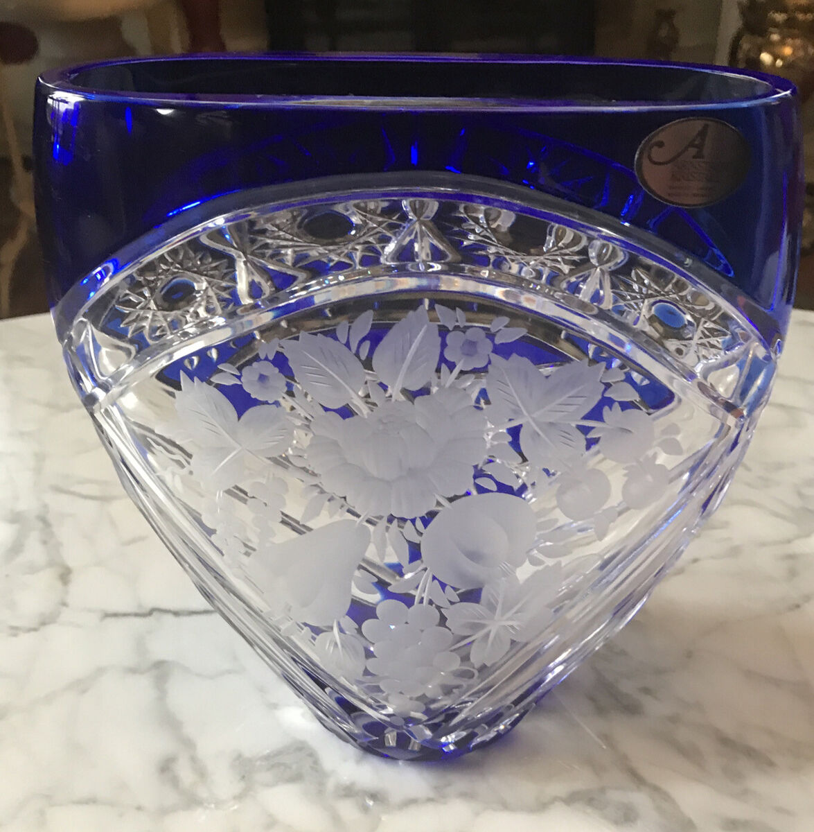 Arnstadt Kristall Cobalt Blue Cut To Clear Crystal Vase Arnstadt Kristall Cobalt Blue Cut To Clear Crystal Vase