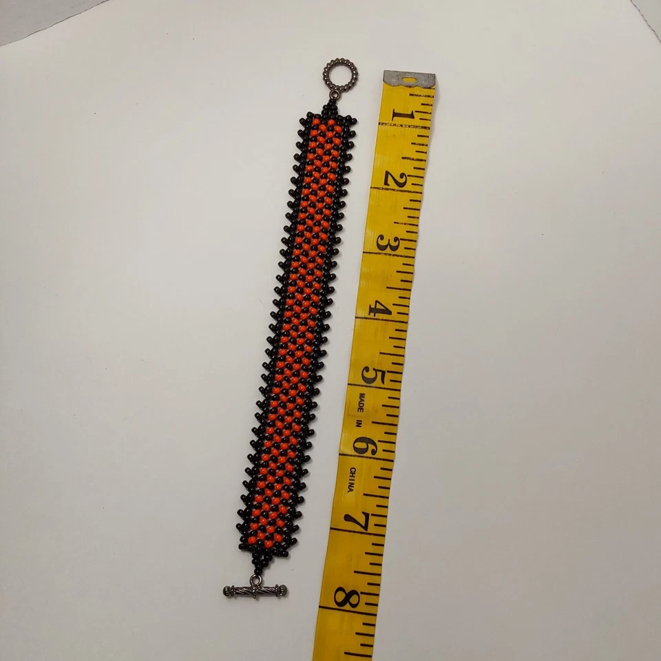 Pulsera de punto con cuentas de espiga plana hecha a mano cabe 8 pulgadas Foto 4 de 4