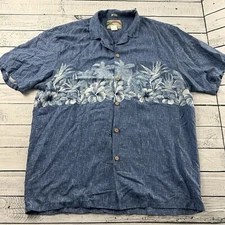 Paradise Found Short Sleeve Button Front Hawaiian Shirt Men's Large Blue