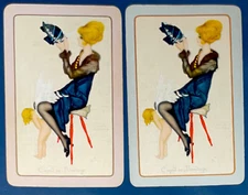 EN124 Swap Playing Cards 2 VINTAGE ENGLISH NAMED GLAMOUR LADY CUPID ART KIRCHNER