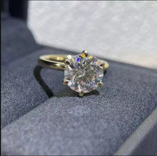 3 CT Round Cut VVS1 Moissanite Solitaire Engagement Ring Solid 14k Gold Plated