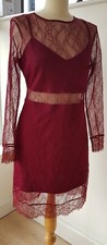 Topshop Party Dress Maroon Lace Evening Size 14 Small Fit