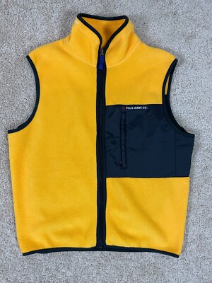 Vintage RL Polo Jeans Co Sweater Vest Mens Medium Fleece Lined Full Zip Yellow