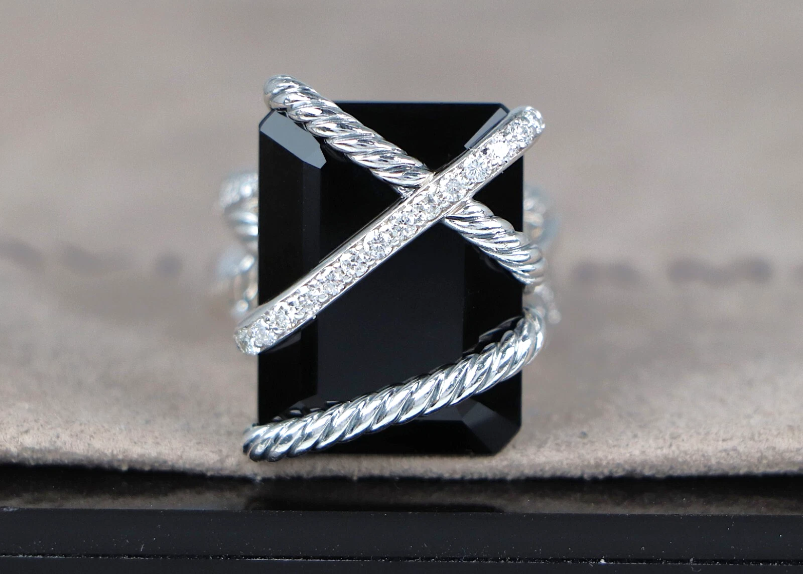 David Yurman Sterling Silver 20mm Black Onyx Pave Diamond Cable Wrap ...