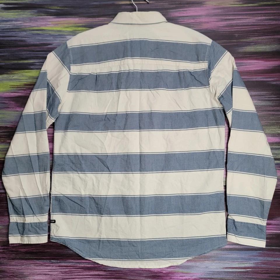Tavik + Striped Button Up Shirt Sz M Modern Beach Culture Blue White Long Sleeve - Image 3 of 4