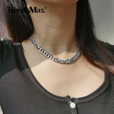 Trendsmax 9MM 16'' Mens Chain Silver Stainless Steel Curb Cuban Necklace Choker