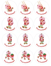 12 count CUSTOM Strawberry Shortcake Edible Image rounds, Wafer paper, pre cut