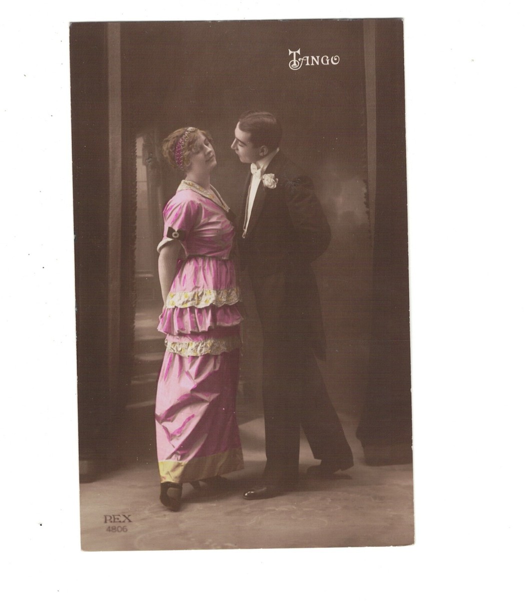 Carte Postale Art Déco 1920 - Couple Dansant Le Tango Colorée à La Main