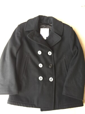 Female Woman US Navy Peacoat Black 100% Wool Overcoat Current 10 Short Excellent