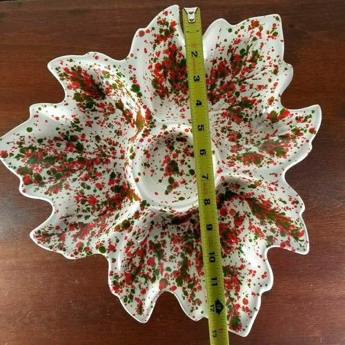 VTG Ceramic Paint Splatter Speckled Green Red White Poinsettia Chip 'n Dip Dish - Picture 5 of 12
