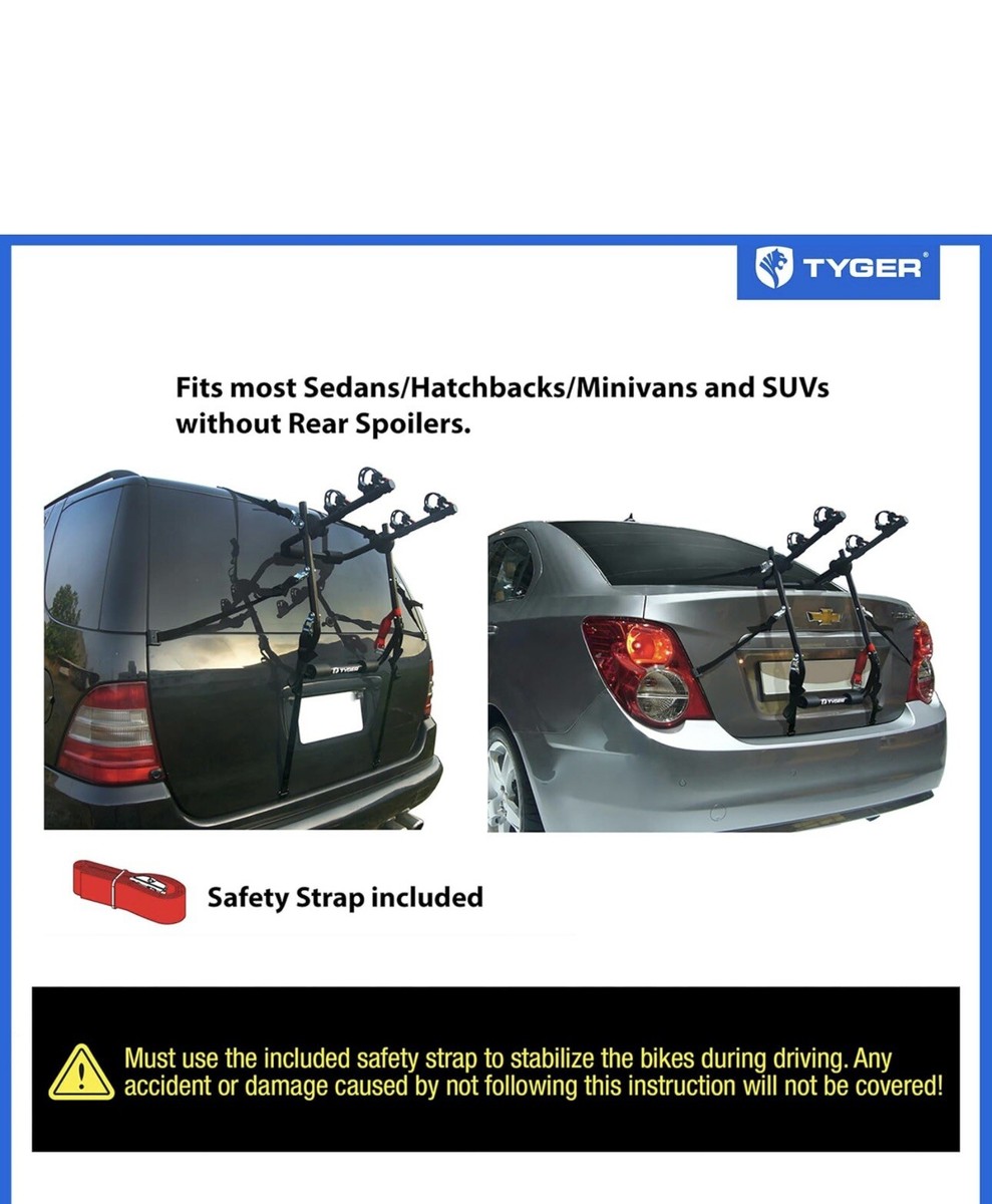 Car Trunk Bicycle Rack Carrier, Mounts Bikes, Black Durable, Rust-Free,  Anti