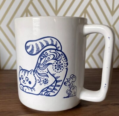 Rare, Vintage,  Mid-Century, Playful Cat With Mouse Eating Cheese Coffee Mug.