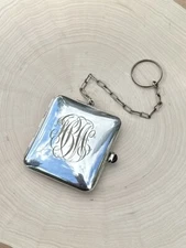 Antique Art Deco German Silver Monogrammed HBW Sovereign Coin Holder Amethyst