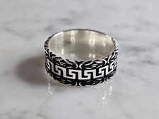 Mens Estate Sterling Silver Greek Key Band Ring 8.2g E7846