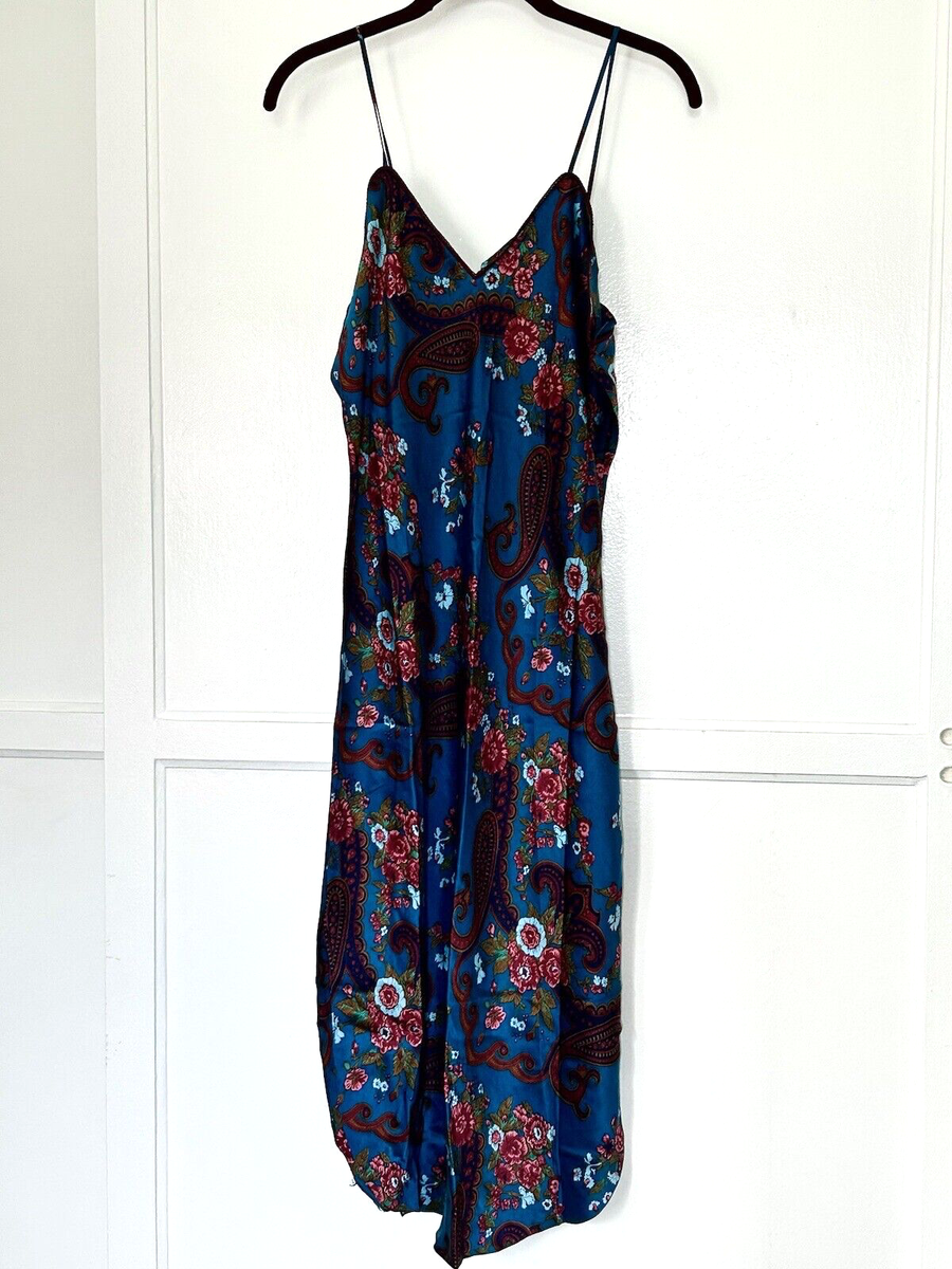 Vintage Nordstrom Lingerie Slip Dress Medium Silk Blue Burgundy Paisley  Floral | eBay