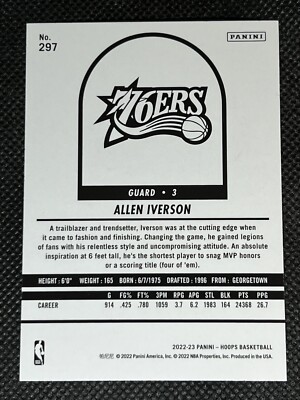 2022-23 Panini NBA Hoops ALLEN IVERSON #297 HOOPS TRIBUTE