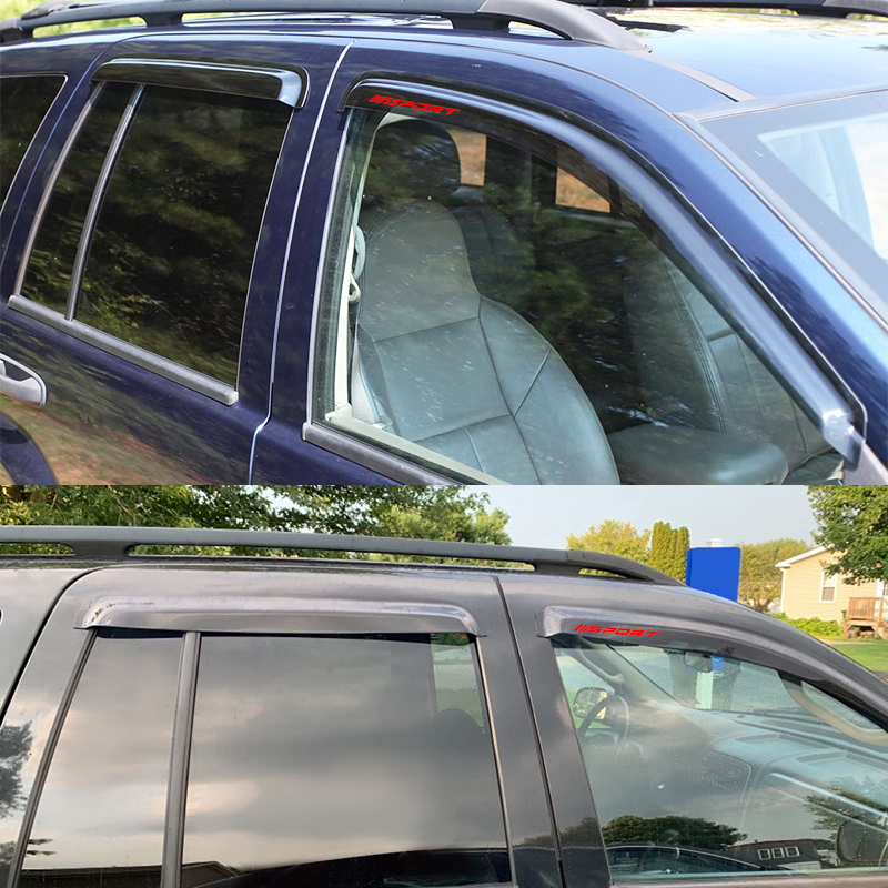 Fits 9904 Jeep Grand Cherokee 4DR Window Visor Wind Rain Deflector w/ Red Sport eBay