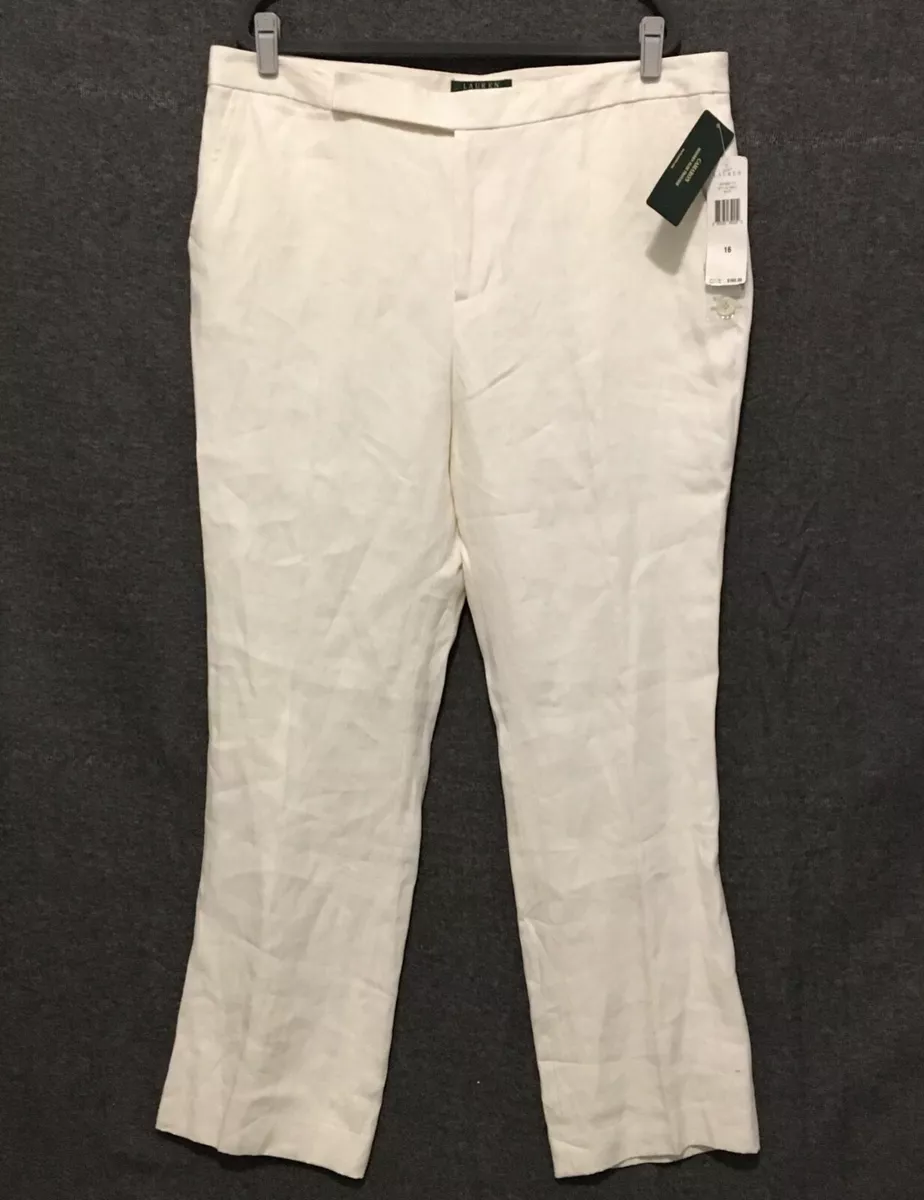 Ralph Lauren Women’s Pants 16 White Linen Trousers Slim Camaron NWT