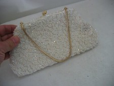 Vintage LA REGALE Handmade White Beaded Bag Gold Frame  Handle Hong Kong