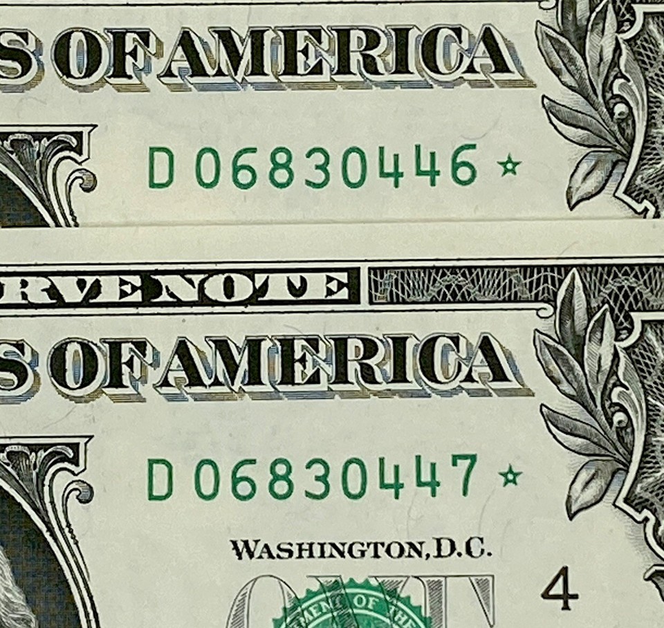 Two AU 2021 STAR NOTE Sequential 46 47 Fancy Serial Number One Dollar