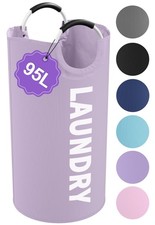 IHOMAGIC 95L Folding Laundry Basket, Large Hamper with L-95L, Purple