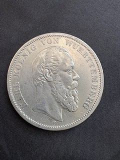 5 Mark Württemberg Karl 1875 / Kaiserreich Silbermünzen / Deutsches Reich